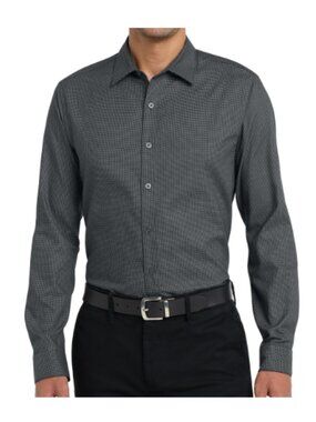 Port Authority® W645 Pincheck Easy Care Shirt - Black/Grey Steel
